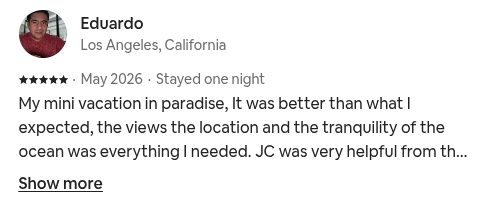 Five-star guest review from Eduardo, Los Angeles, California